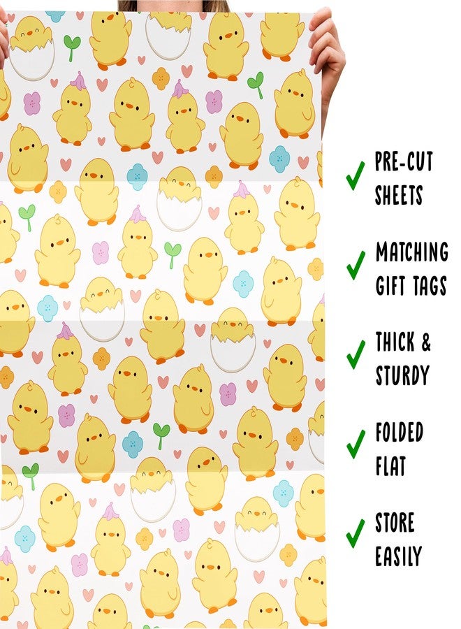 CENTRAL 23 Farm Animal Wrapping Paper - Cute Chicks - 6 Sheets of White Gift Wrap - Floral - For Birthday Baby Shower Baptism - Recyclable - Image 5